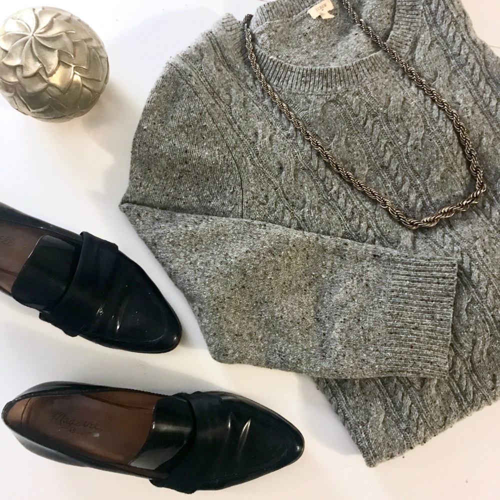 J. Crew Grey Cable Knit Sweater